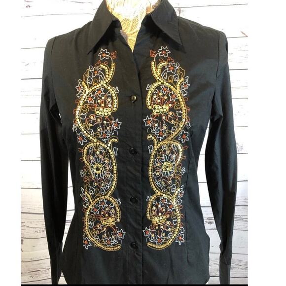 NWT Coldwater Creek embroidery & sequence  black button down size XS - Picture 2 of 11